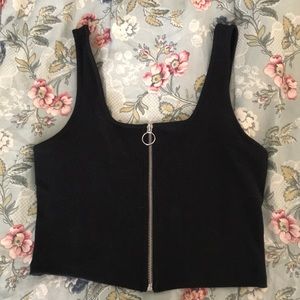 Cropped Ribbed Black Zip-uP Tank